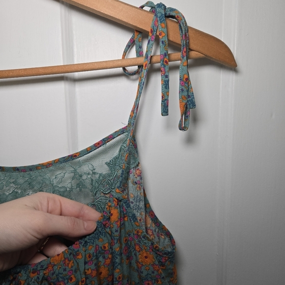 Natual Life Piper Mini Dress Teal Floral Gypsy Lace Hippie Tiered Boho Size XL - Picture 9 of 13